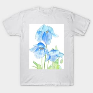 Blue Poppies watercolour painting T-Shirt